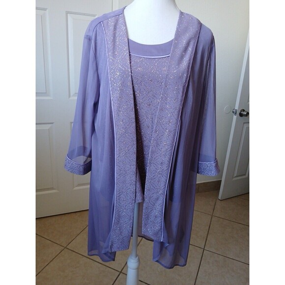 R&M Richards Tops - R&M Richards Women’s Open Front Jacket Attached Tank Lace Formal Purple Size 16